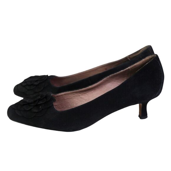 Donald Pliner BLACK GENUINE LEATHER SUEDE LOW HEEL CLASSIC PUMP SHOES Size 9M - Picture 3 of 11